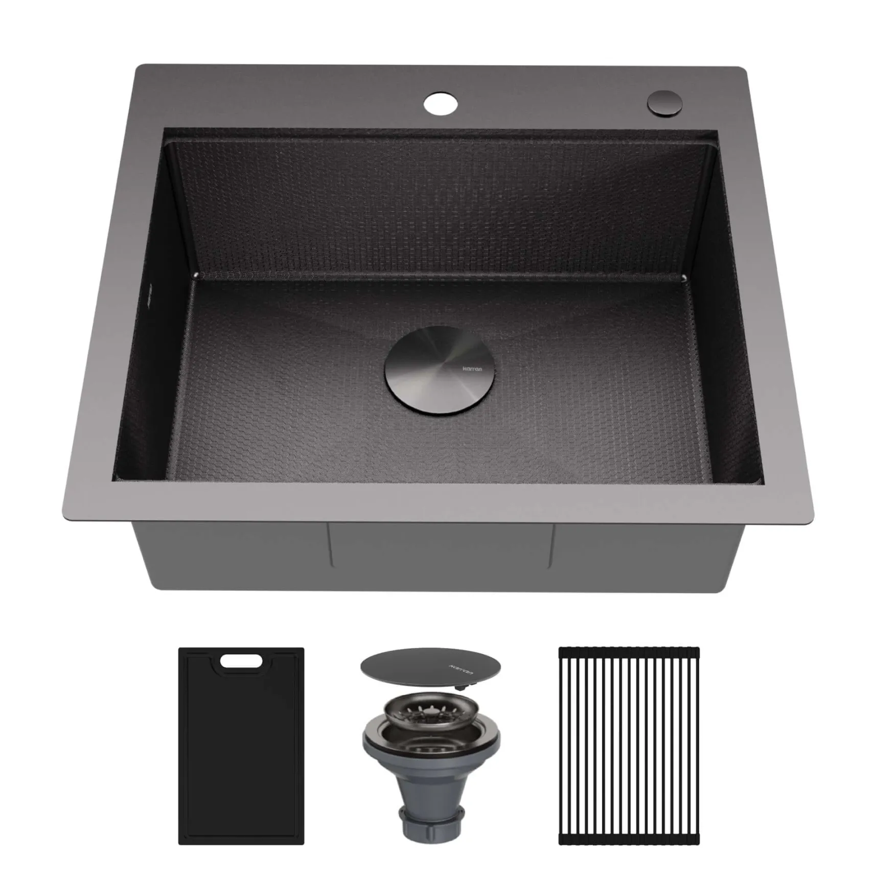 Karran Matrix 25" Drop In/Topmount Stainless Steel Workstation Kitchen Sink with Accessories, Gunmetal Grey, 16 Gauge, HST2522SBGG