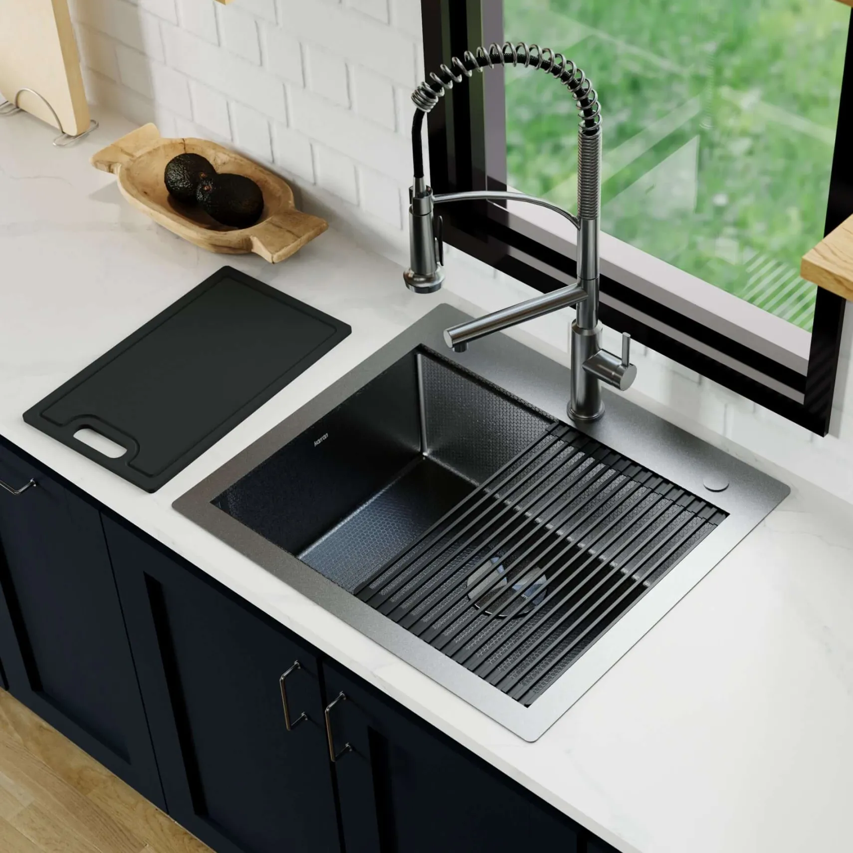 Karran Matrix 25" Drop In/Topmount Stainless Steel Workstation Kitchen Sink with Accessories, Gunmetal Grey, 16 Gauge, HST2522SBGG