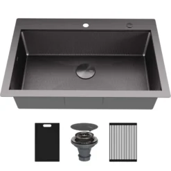 Karran Matrix 33" Drop In/Topmount Stainless Steel Workstation Kitchen Sink with Accessories, Gunmetal Grey, 16 Gauge, HST3322SBGG