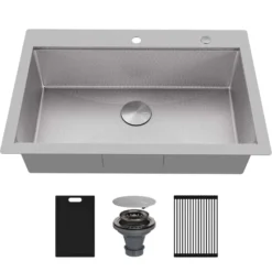 Karran Matrix 33" Drop In/Topmount Stainless Steel Workstation Kitchen Sink with Accessories, 16 Gauge, HST3322SBSS