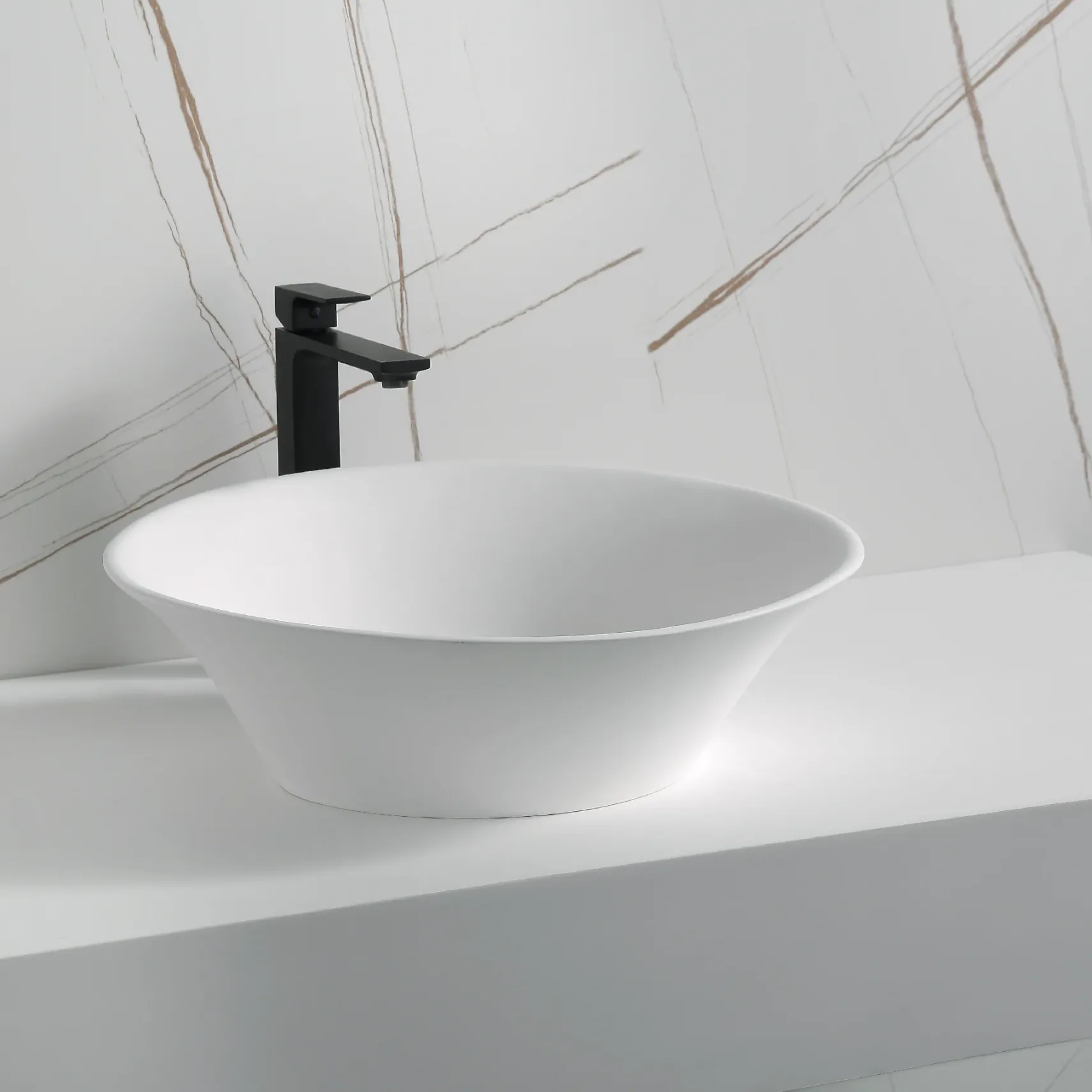 Karran Quattro 20.625" x 17" Oval Vessel Acrylic Solid Surface ADA Bathroom Sink, White, QM164WH