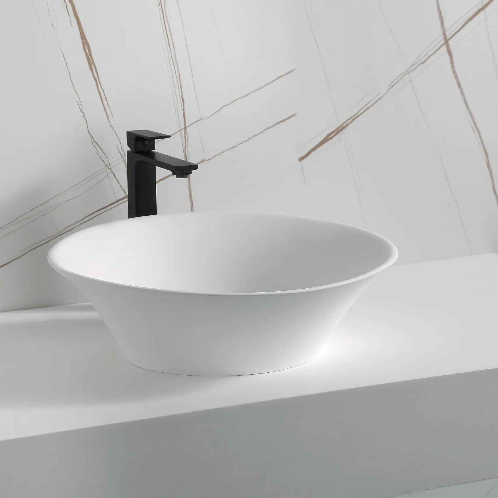 Karran Quattro 20.625" x 17" Oval Vessel Acrylic Solid Surface ADA Bathroom Sink, White, QM164WH