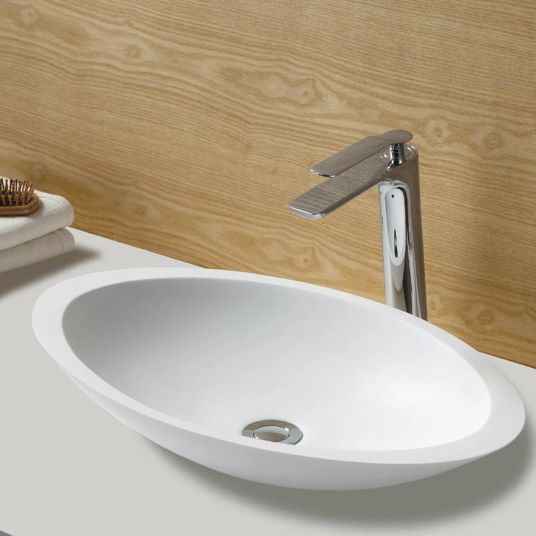 Karran Quattro 23" x 13.25" Oval Vessel Acrylic Solid Surface ADA Bathroom Sink, White, QM160WH