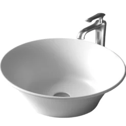 Karran Quattro 20.625" x 17" Oval Vessel Acrylic Solid Surface ADA Bathroom Sink with Stainless Steel Faucet and Accessories, White, QM164WH412SS