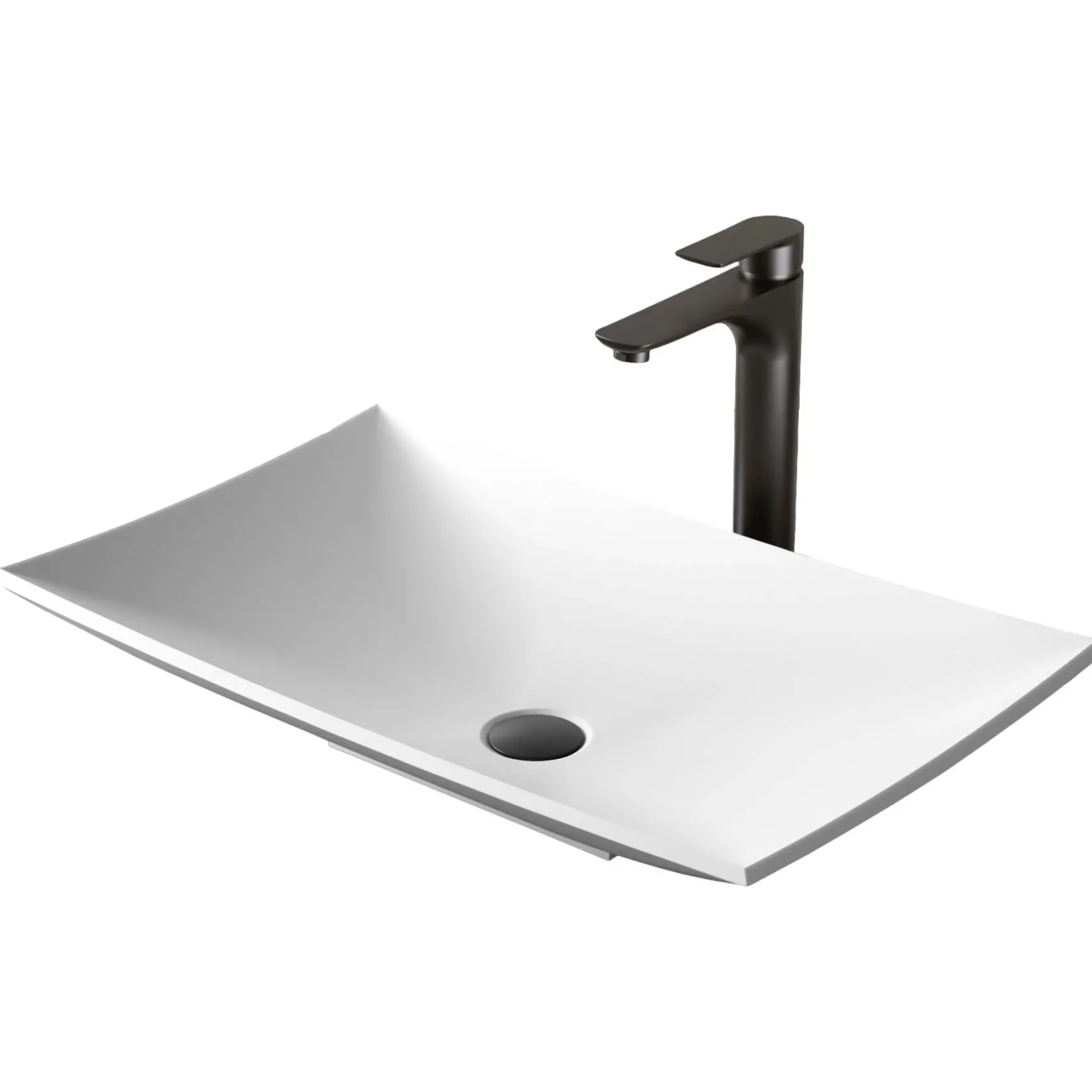 Karran Quattro 25.25" x 15.5" Rectangular Vessel Acrylic Solid Surface ADA Bathroom Sink with Matte Black Faucet and Accessories, White, QM170WH422MB