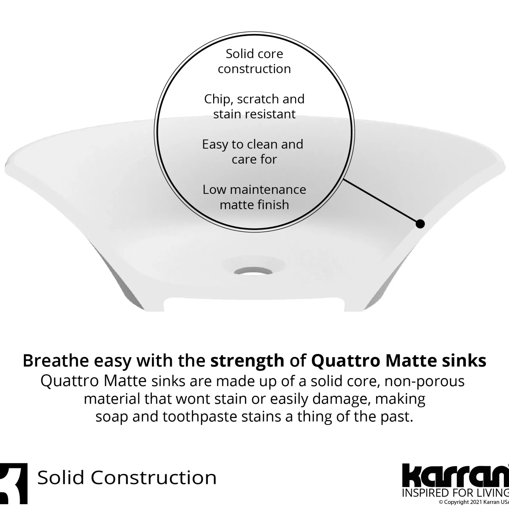 Karran Quattro 25.25" x 15.5" Rectangular Vessel Acrylic Solid Surface ADA Bathroom Sink with Matte Black Faucet and Accessories, White, QM170WH422MB