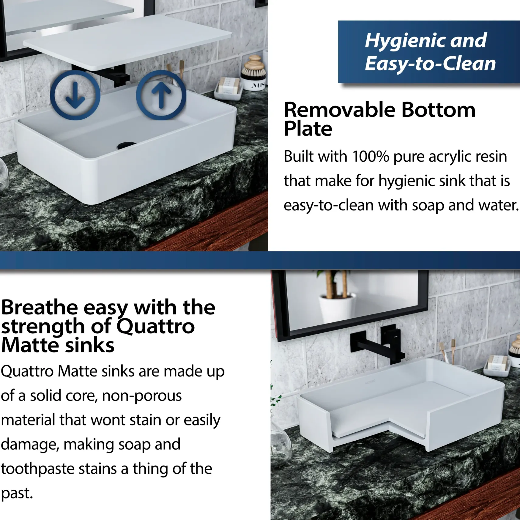 Karran Quattro 13.75" x 21.25" Rectangular Vessel Acrylic Solid Surface ADA Bathroom Sink, White, QM177WH