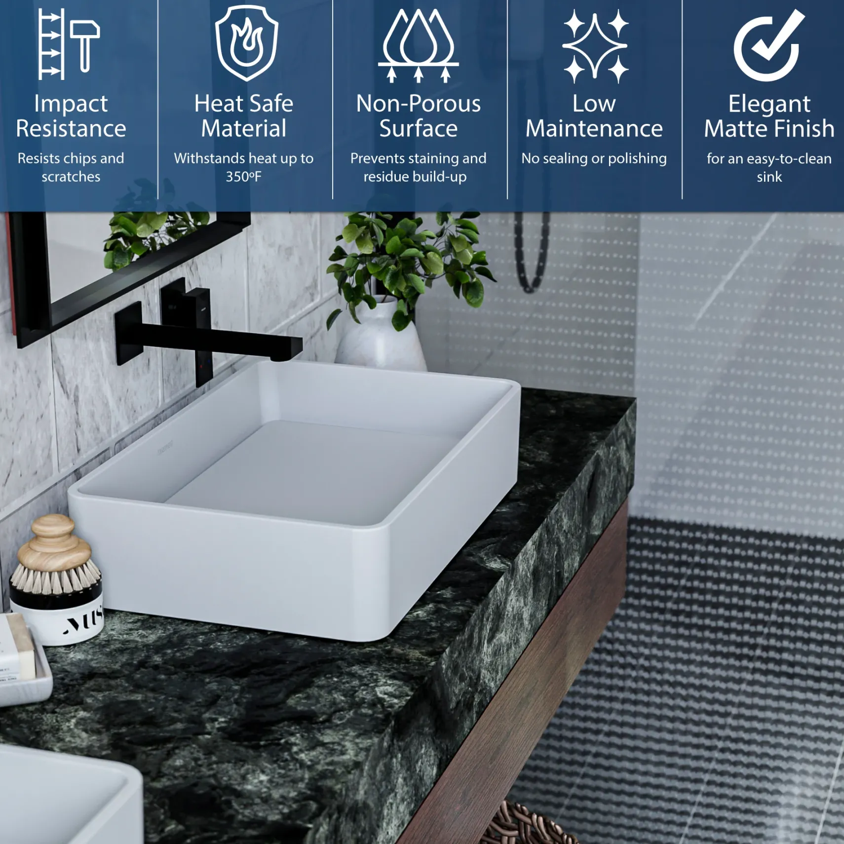 Karran Quattro 13.75" x 21.25" Rectangular Vessel Acrylic Solid Surface ADA Bathroom Sink, White, QM177WH