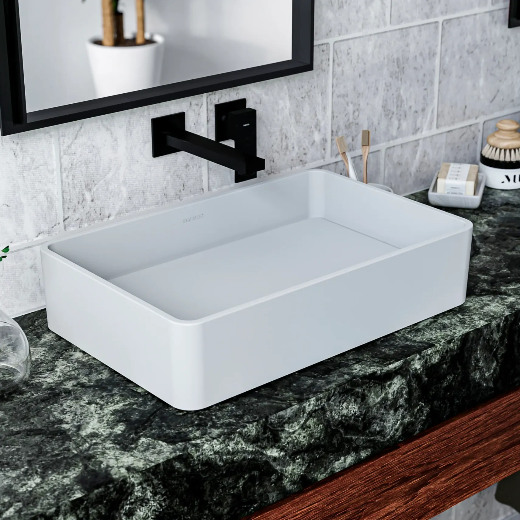 Karran Quattro 13.75" x 21.25" Rectangular Vessel Acrylic Solid Surface ADA Bathroom Sink, White, QM177WH