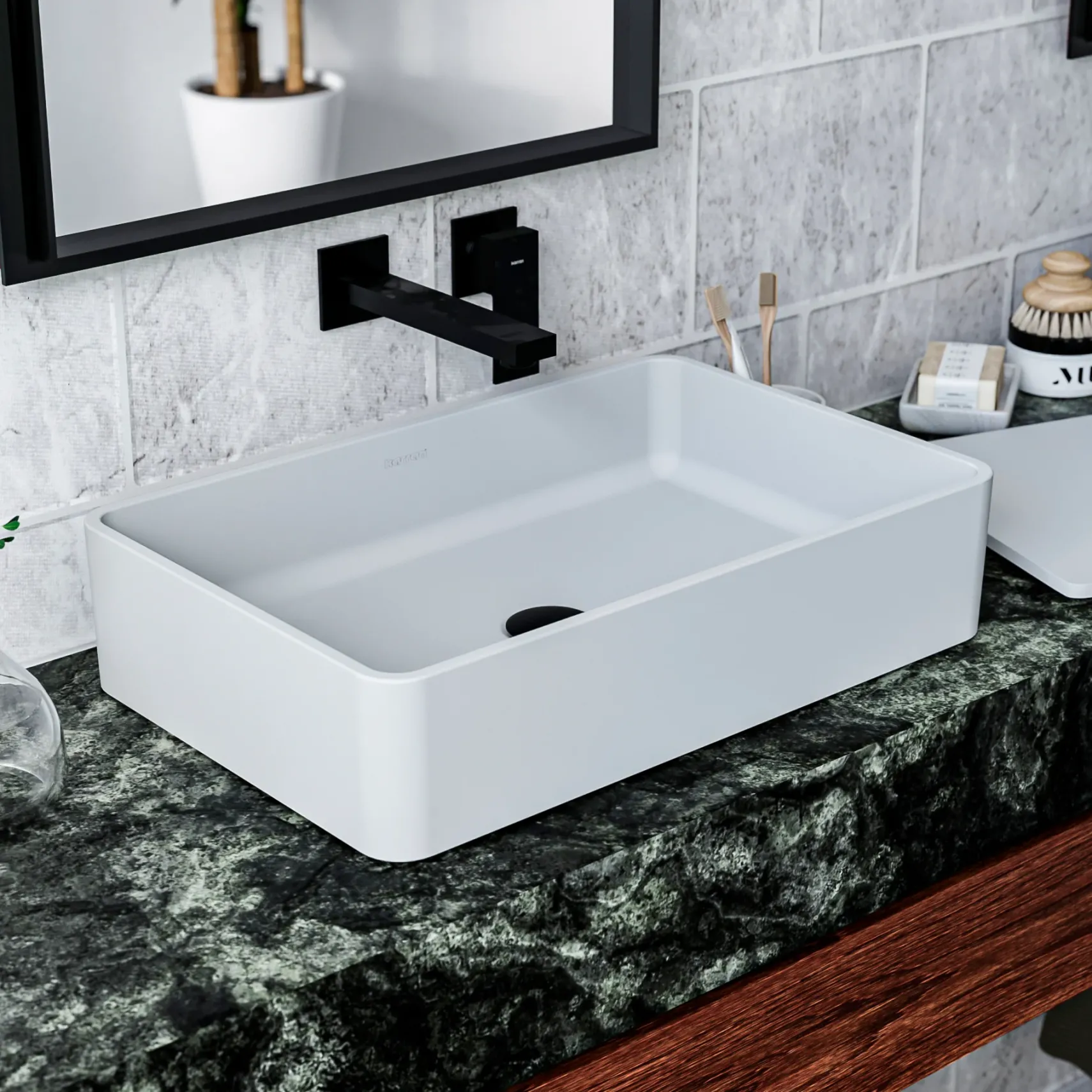 Karran Quattro 13.75" x 21.25" Rectangular Vessel Acrylic Solid Surface ADA Bathroom Sink, White, QM177WH
