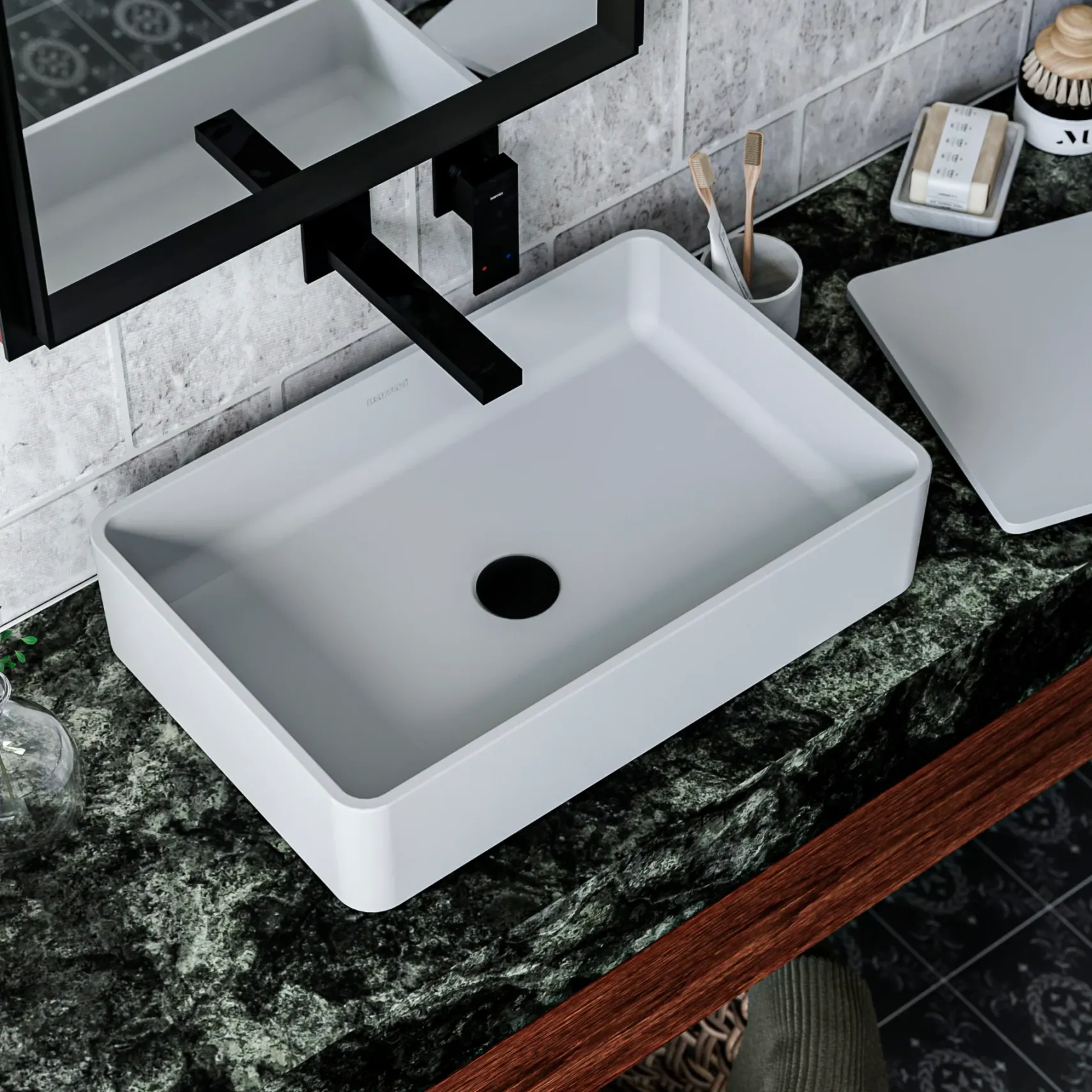 Karran Quattro 13.75" x 21.25" Rectangular Vessel Acrylic Solid Surface ADA Bathroom Sink, White, QM177WH