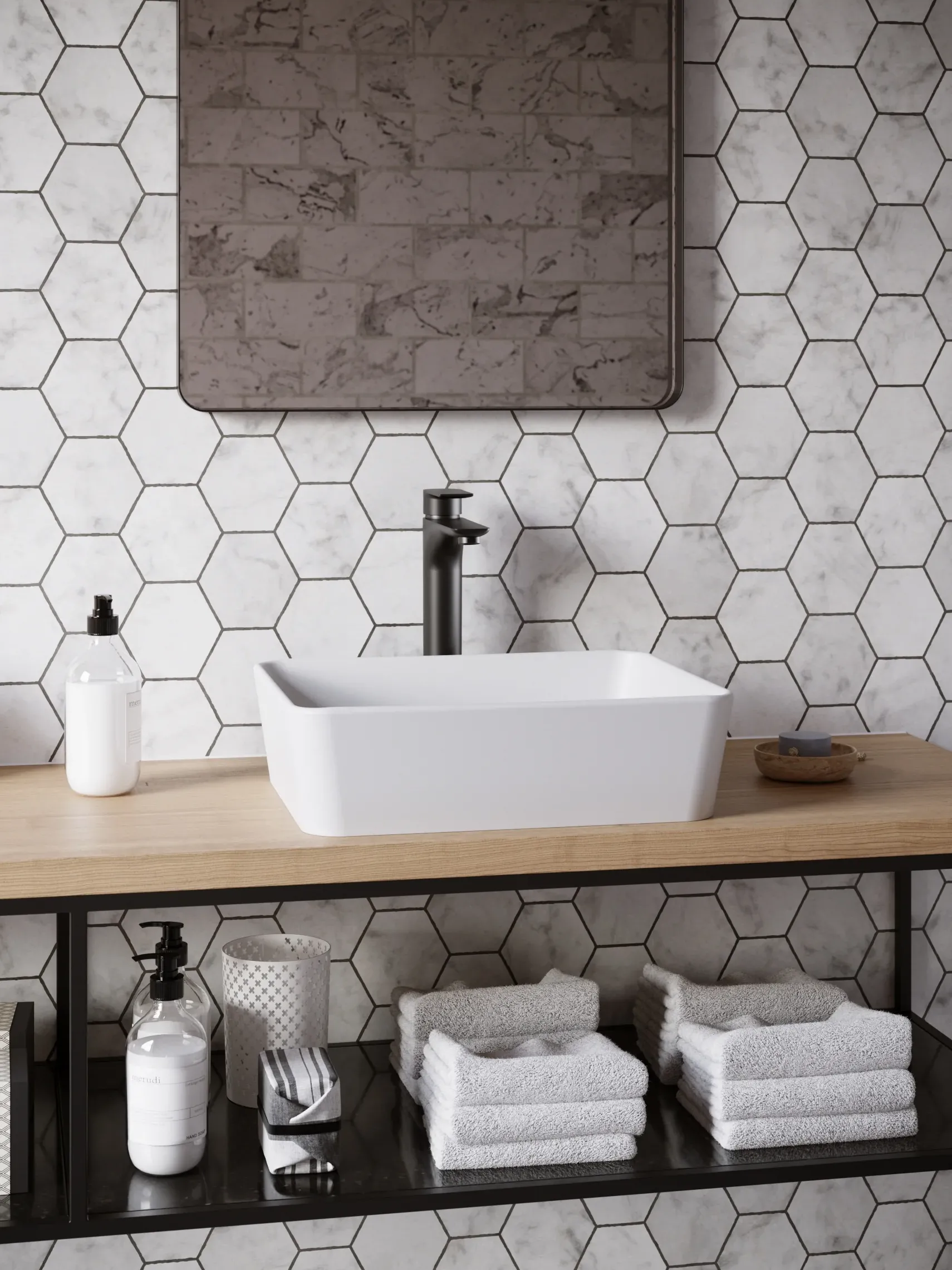 Karran Quattro 18" x 14.5" Rectangular Vessel Acrylic Solid Surface ADA Bathroom Sink with Matte Black Faucet and Accessories, White, QM172WH422MB