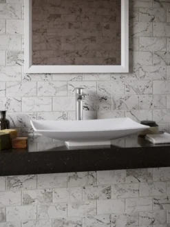 Karran Quattro 25.25" x 15.5" Rectangular Vessel Acrylic Solid Surface ADA Bathroom Sink with Stainless Steel Faucet and Accessories, White, QM170WH422SS