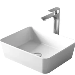 Karran Quattro 18" x 14.5" Rectangular Vessel Acrylic Solid Surface ADA Bathroom Sink with Stainless Steel Faucet and Accessories, White, QM172WH422SS