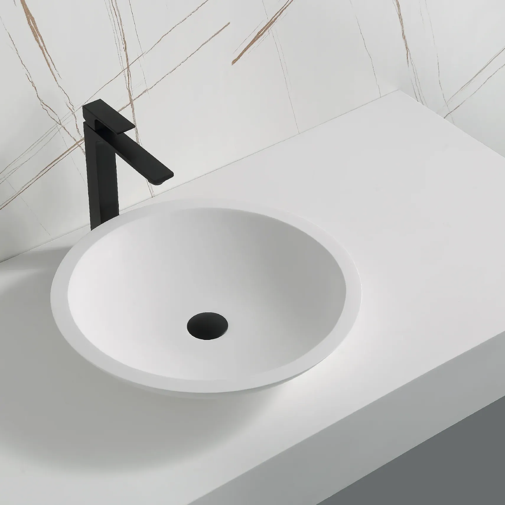 Karran Quattro 19.25" x 19.25" Round Vessel Acrylic Solid Surface ADA Bathroom Sink, White, QM162WH