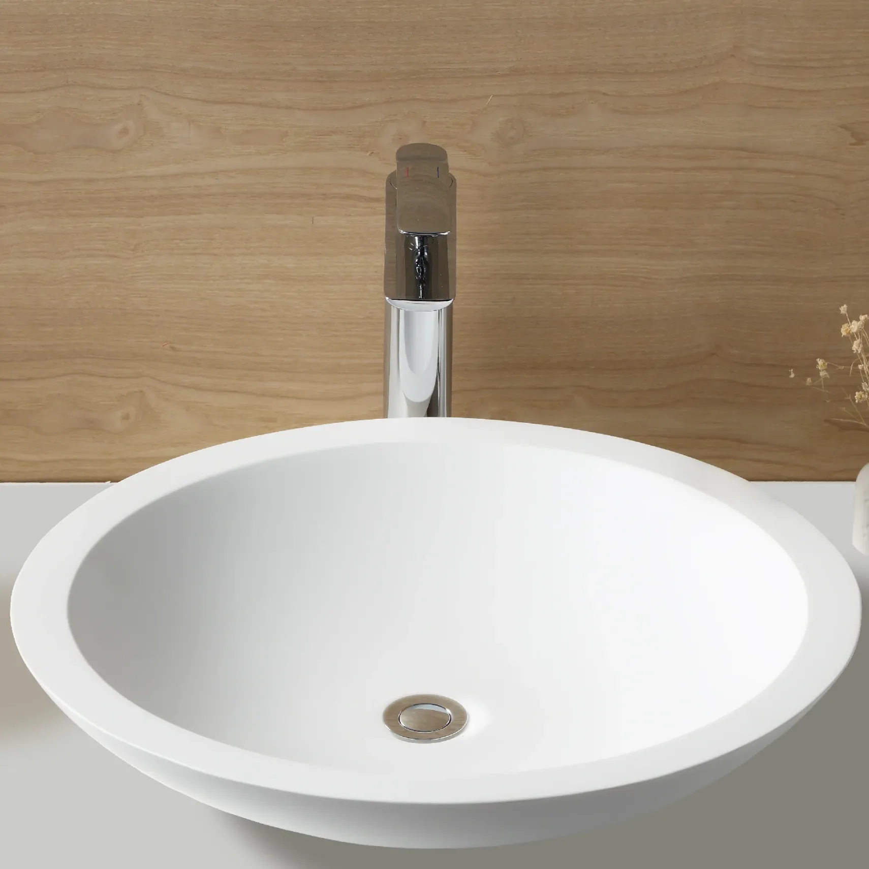 Karran Quattro 19.25" x 19.25" Round Vessel Acrylic Solid Surface ADA Bathroom Sink, White, QM162WH