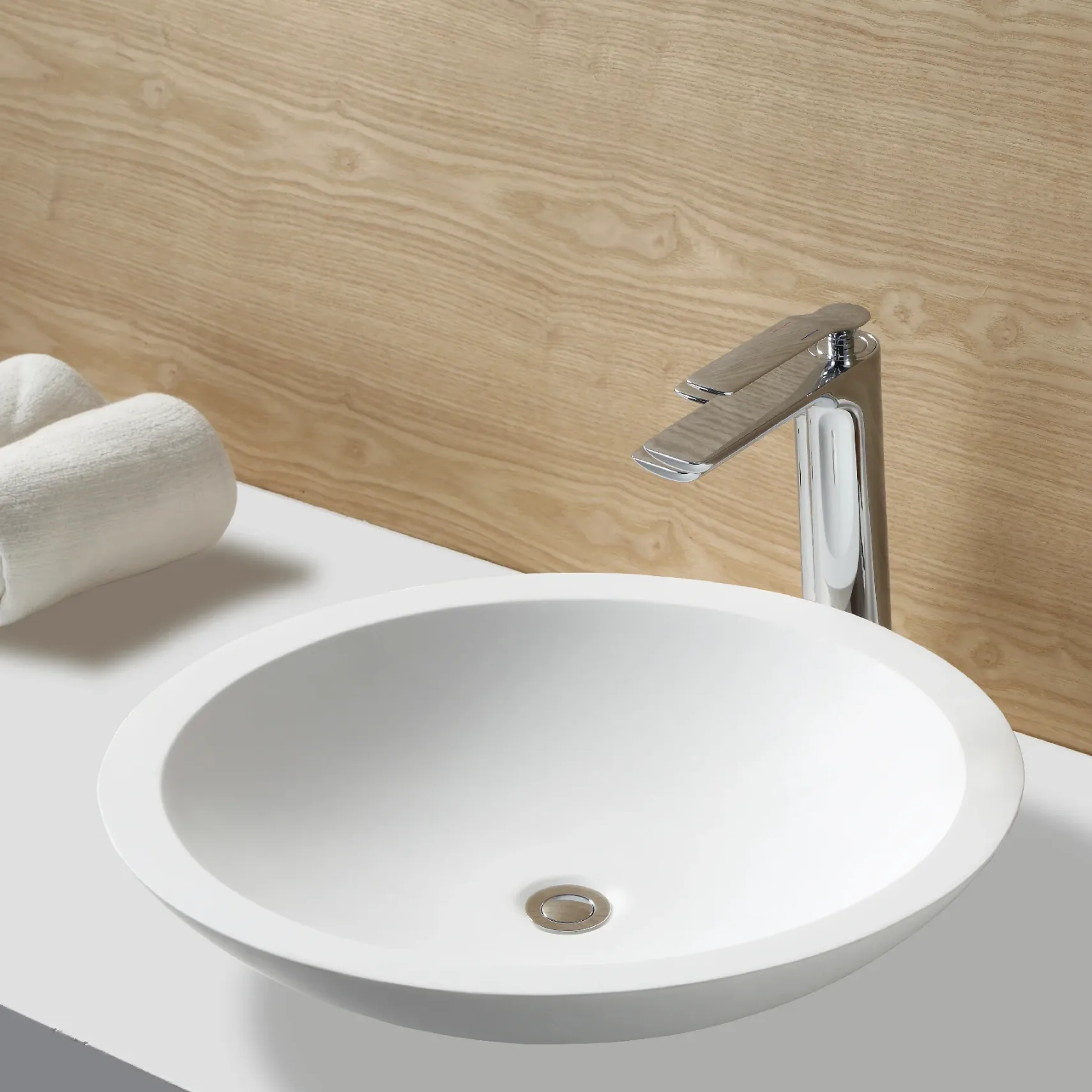 Karran Quattro 19.25" x 19.25" Round Vessel Acrylic Solid Surface ADA Bathroom Sink, White, QM162WH
