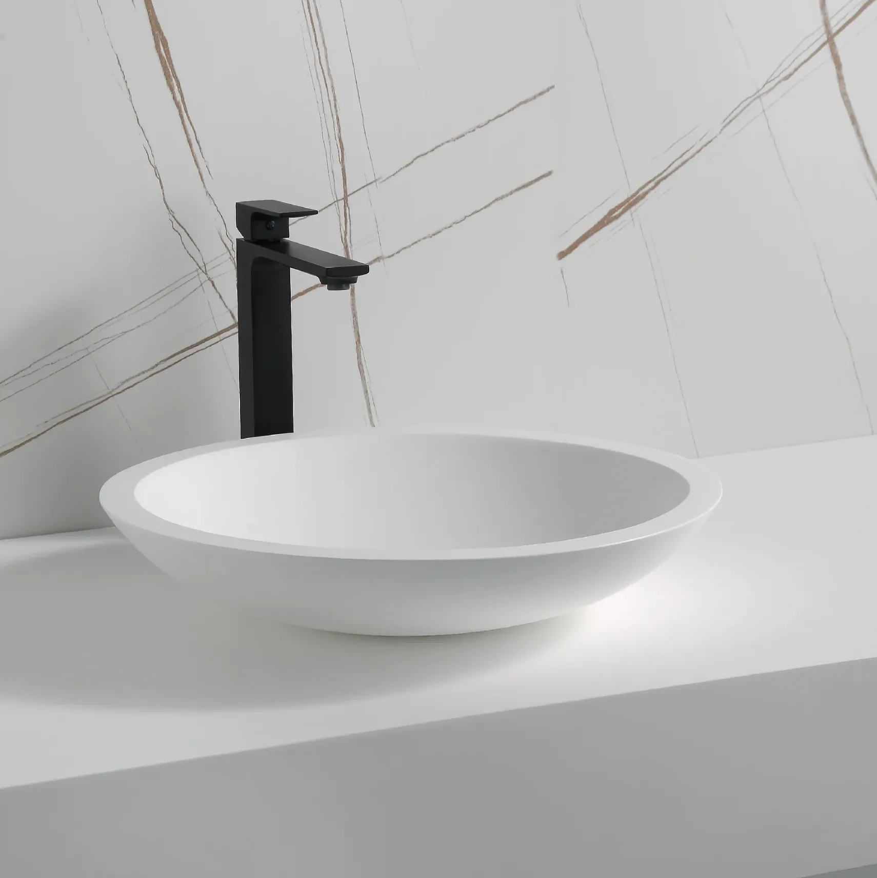 Karran Quattro 19.25" x 19.25" Round Vessel Acrylic Solid Surface ADA Bathroom Sink, White, QM162WH