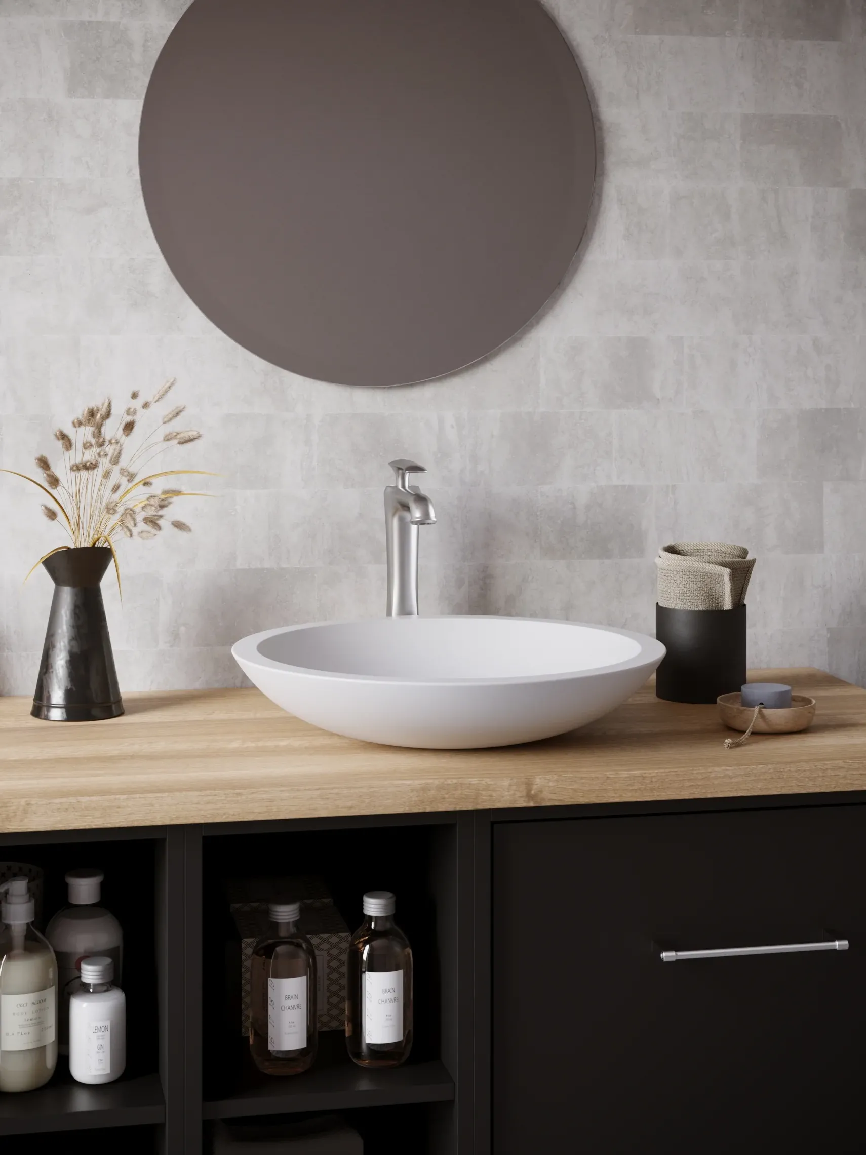 Karran Quattro 19.25" x 19.25" Round Vessel Acrylic Solid Surface ADA Bathroom Sink with Stainless Steel Faucet and Accessories, White, QM162WH412SS