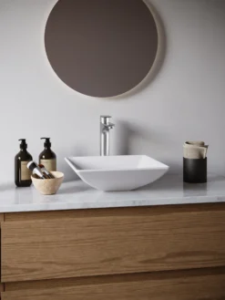 Karran Quattro 16" x 16" Square Vessel Acrylic Solid Surface ADA Bathroom Sink with Stainless Steel Faucet and Accessories, White, QM178WH422SS