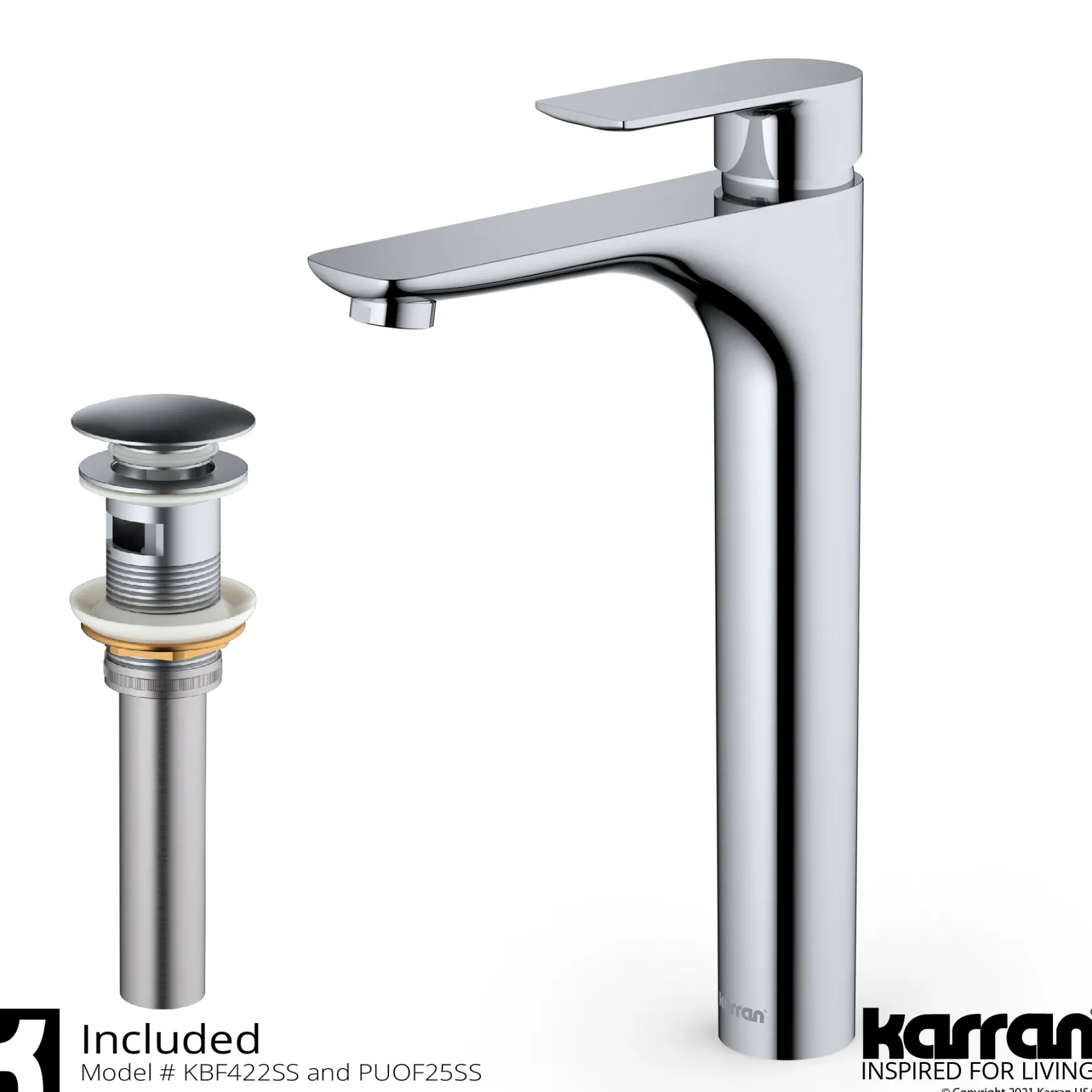 Karran Quattro 16" x 16" Square Vessel Acrylic Solid Surface ADA Bathroom Sink with Stainless Steel Faucet and Accessories, White, QM178WH422SS
