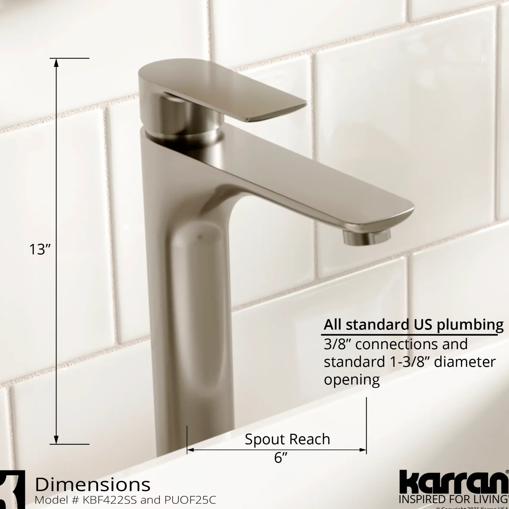 Karran Quattro 16" x 16" Square Vessel Acrylic Solid Surface ADA Bathroom Sink with Stainless Steel Faucet and Accessories, White, QM178WH422SS