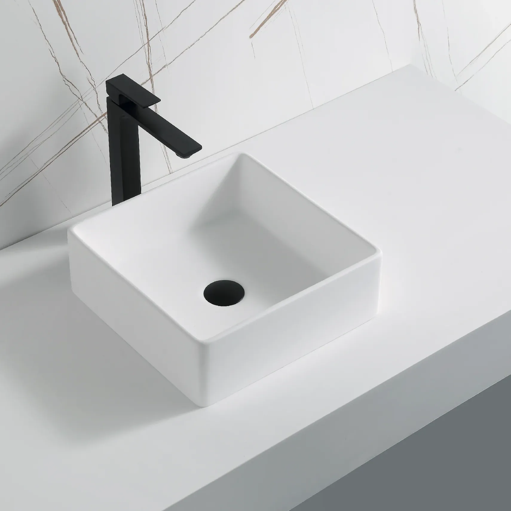 Karran Quattro 14.5" x 14.5" Square Vessel Acrylic Solid Surface ADA Bathroom Sink, White, QM174WH
