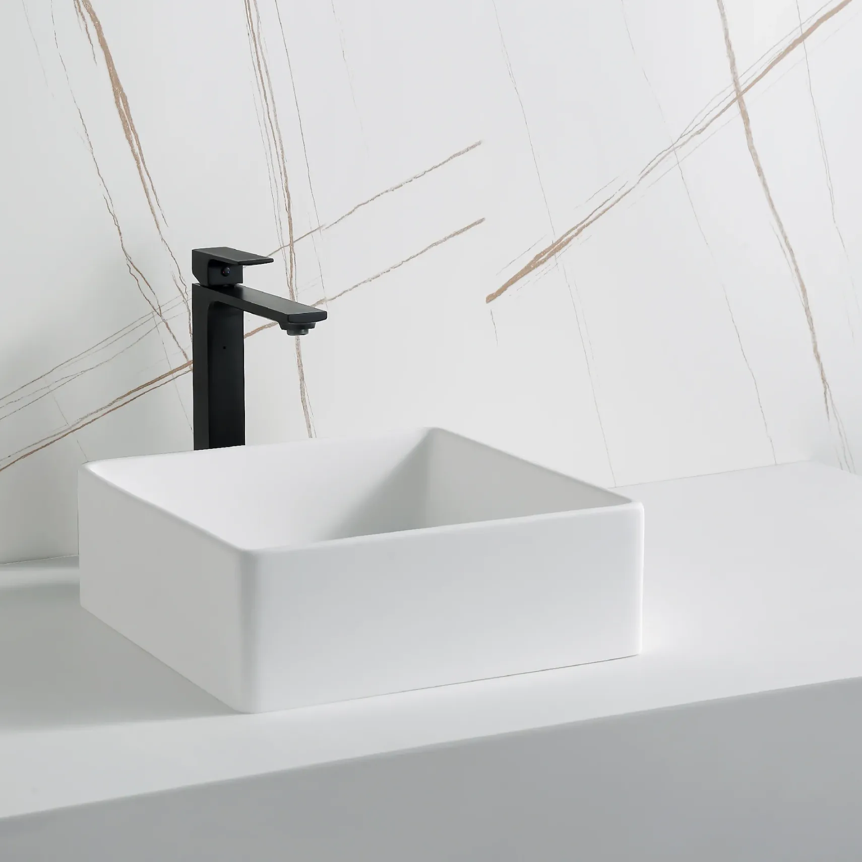 Karran Quattro 14.5" x 14.5" Square Vessel Acrylic Solid Surface ADA Bathroom Sink, White, QM174WH