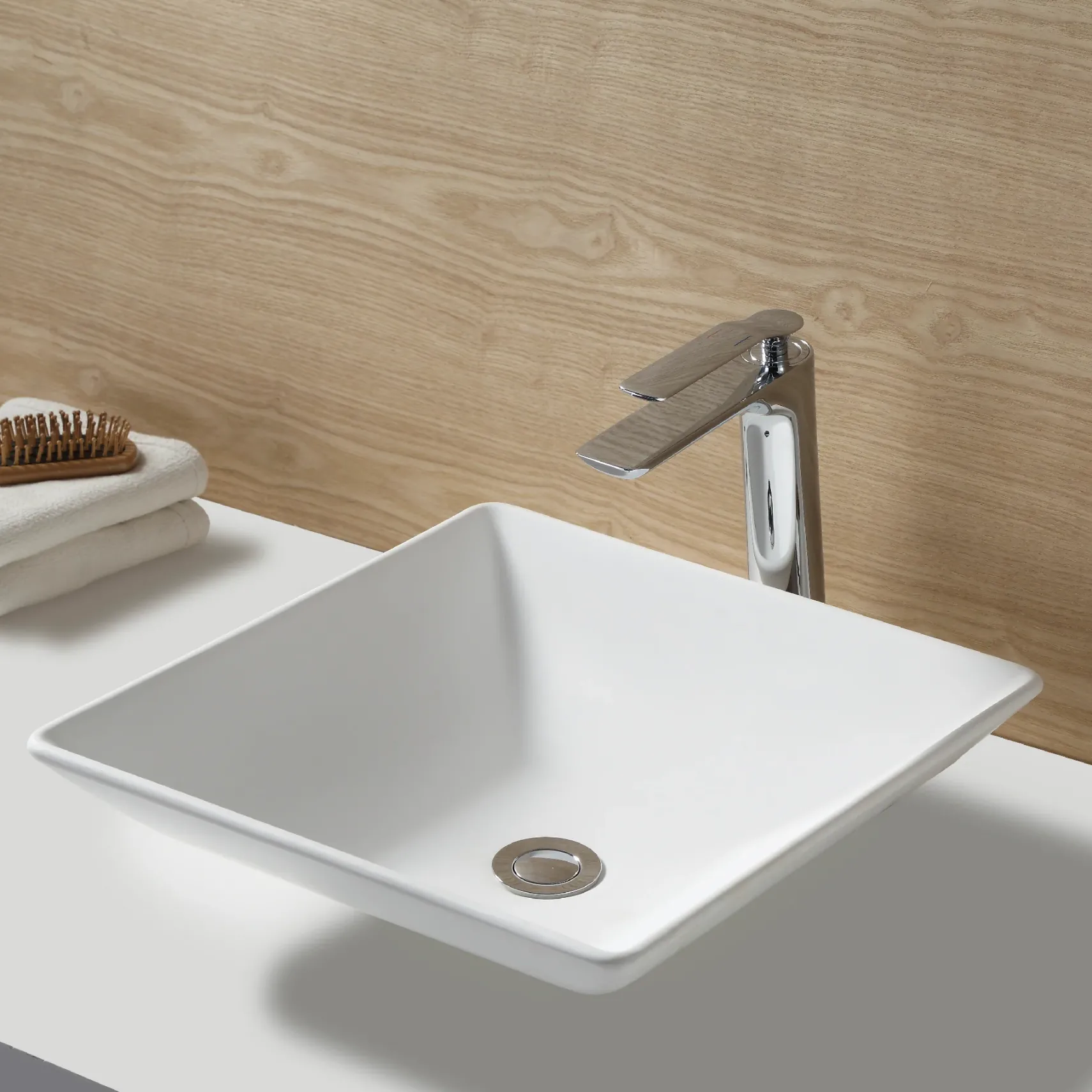 Karran Quattro 16" x 16" Square Vessel Acrylic Solid Surface ADA Bathroom Sink, White, QM178WH