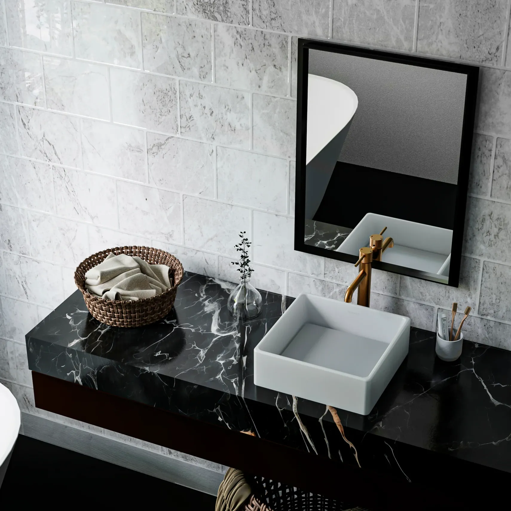 Karran Quattro 14.5" x 14.5" Square Vessel Acrylic Solid Surface ADA Bathroom Sink, White, QM175WH