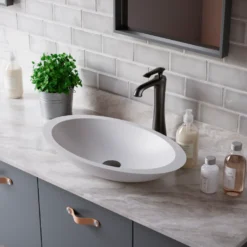 Karran Quattro Oval ADA Bathroom Vessel Sink with Matte Black Faucet and Accessories