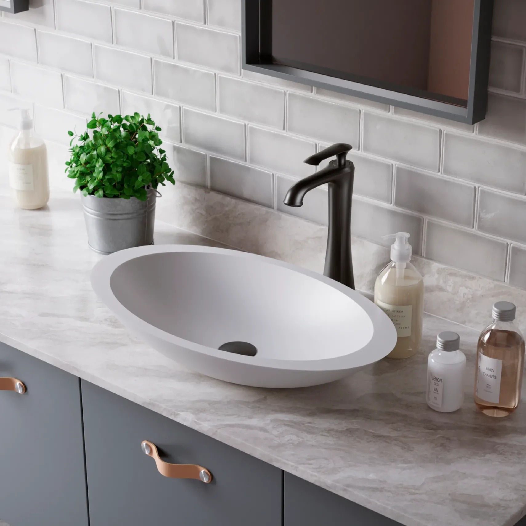 Karran Quattro Oval ADA Bathroom Vessel Sink with Matte Black Faucet and Accessories