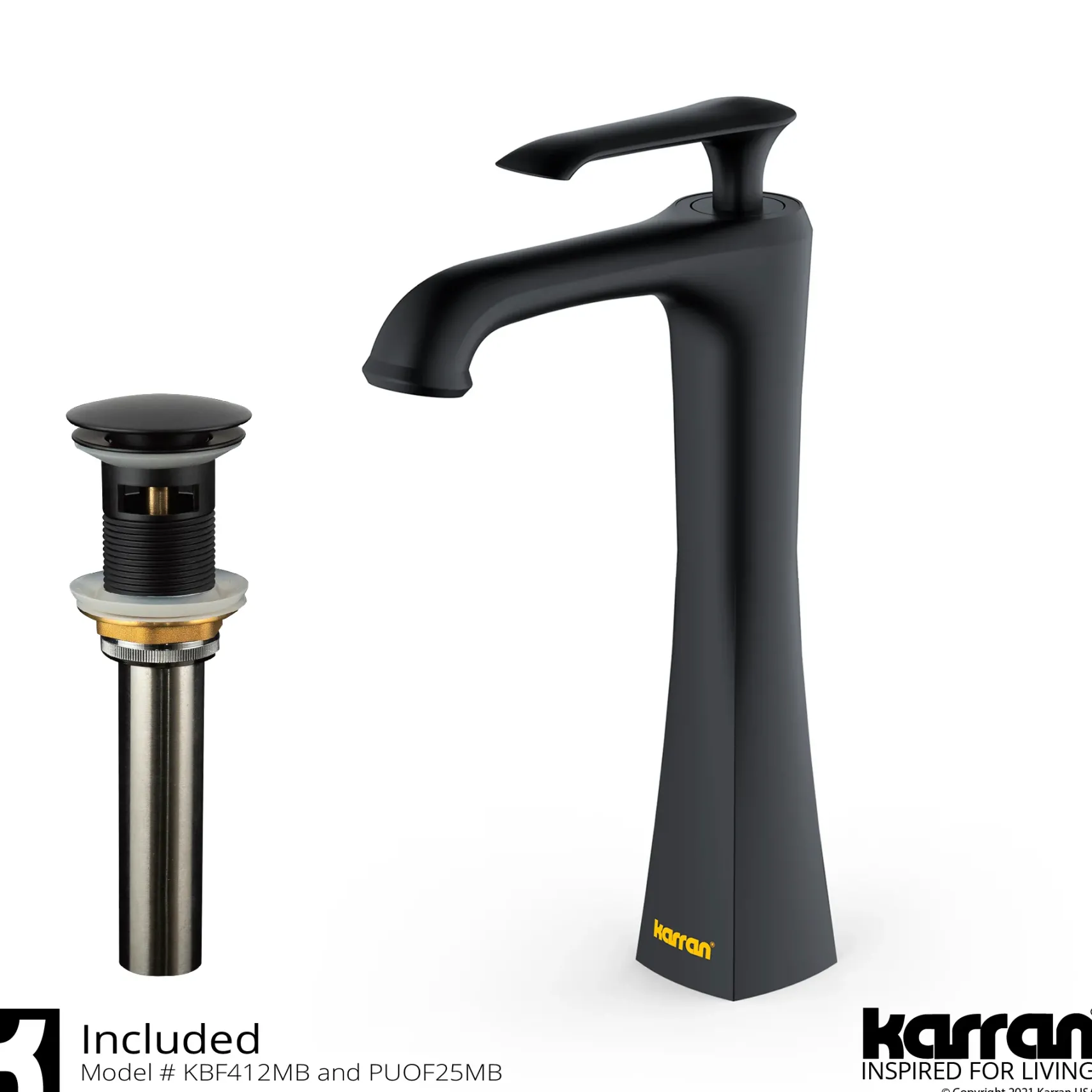 Karran Quattro Oval ADA Bathroom Vessel Sink with Matte Black Faucet and Accessories