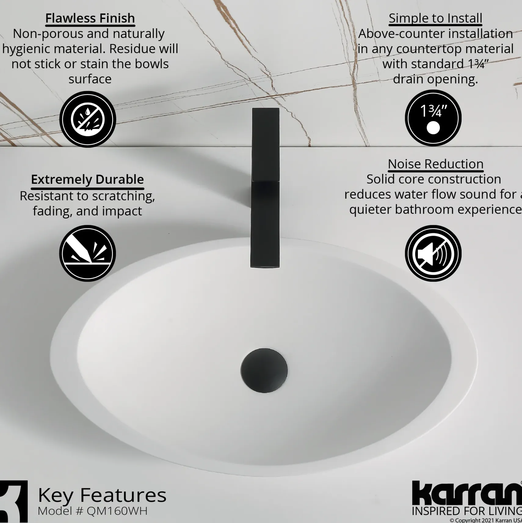 Karran Quattro Oval ADA Bathroom Vessel Sink with Matte Black Faucet and Accessories