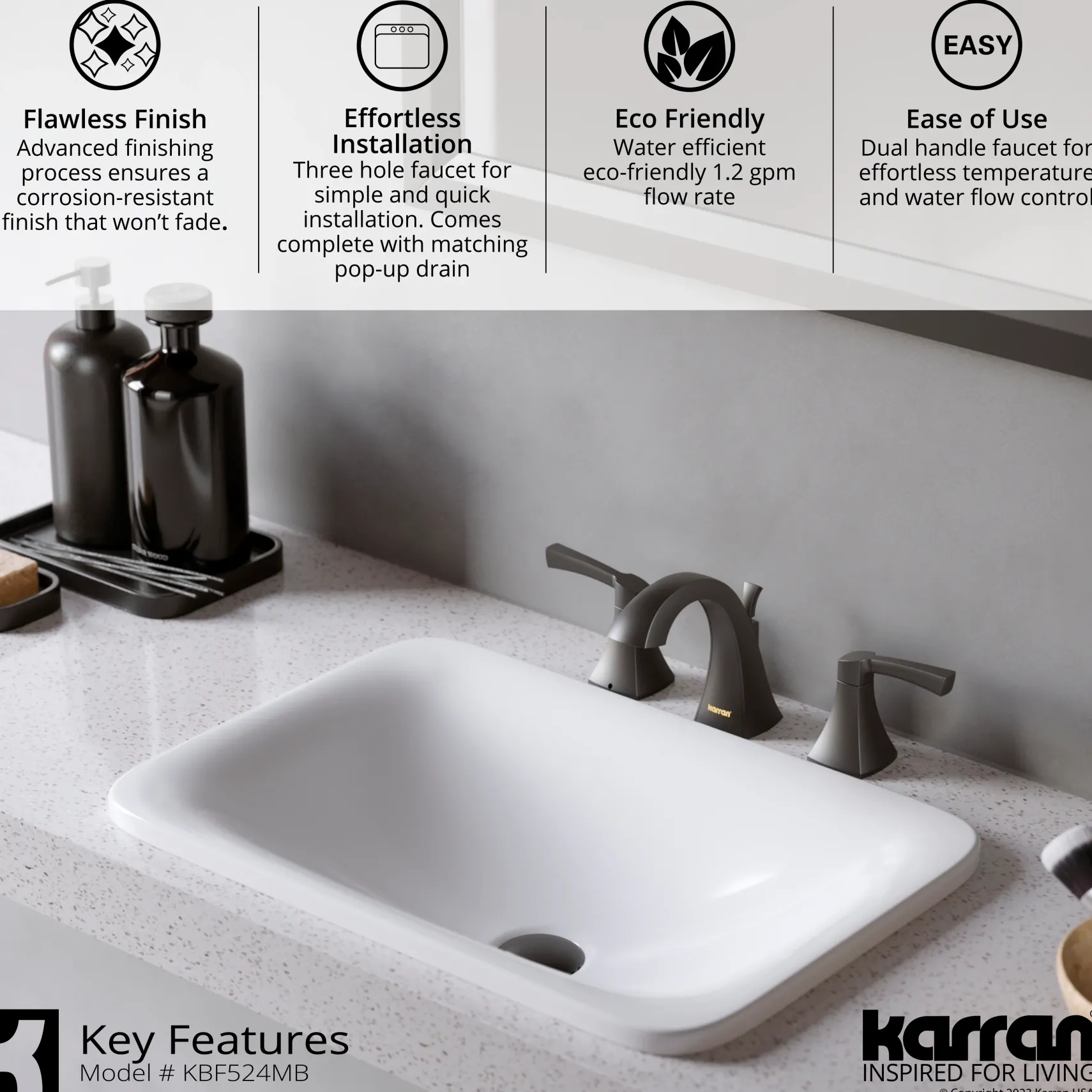 Karran Randburg 1.2 GPM Double Lever Handle Lead-free Brass ADA Bathroom Faucet, Widespread, Matte Black, KBF524MB