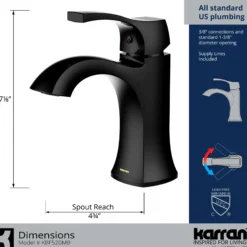 Karran Randburg 1.2 GPM Single Lever Handle Lead-free Brass ADA Bathroom Faucet, Basin, Matte Black, KBF520MB