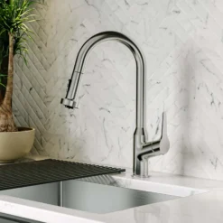 Karran Scottsdale 1.8 GPM Single Lever Handle Lead-free Brass ADA Kitchen Faucet, Pull-Down, Spot Free Stainless Steel, KKF250SFSS