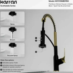 Karran Scottsdale 1.8 GPM Single Lever Handle Lead-free Brass ADA Kitchen Faucet, Pull-Down, Matte Black & Spot-Free Brushed Gold, KKF210MBSFBG
