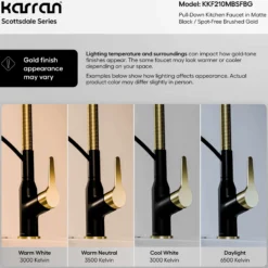 Karran Scottsdale 1.8 GPM Single Lever Handle Lead-free Brass ADA Kitchen Faucet, Pull-Down, Matte Black & Spot-Free Brushed Gold, KKF210MBSFBG