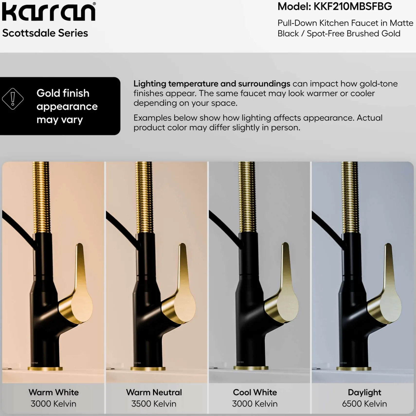 Karran Scottsdale 1.8 GPM Single Lever Handle Lead-free Brass ADA Kitchen Faucet, Pull-Down, Matte Black & Spot-Free Brushed Gold, KKF210MBSFBG