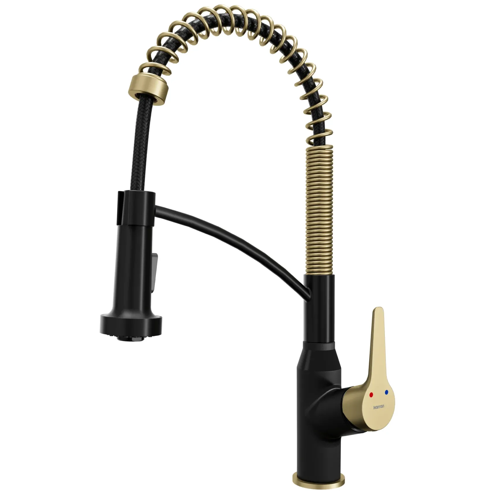 Karran Scottsdale 1.8 GPM Single Lever Handle Lead-free Brass ADA Kitchen Faucet, Pull-Down, Matte Black & Brushed Gold, KKF210MBBG