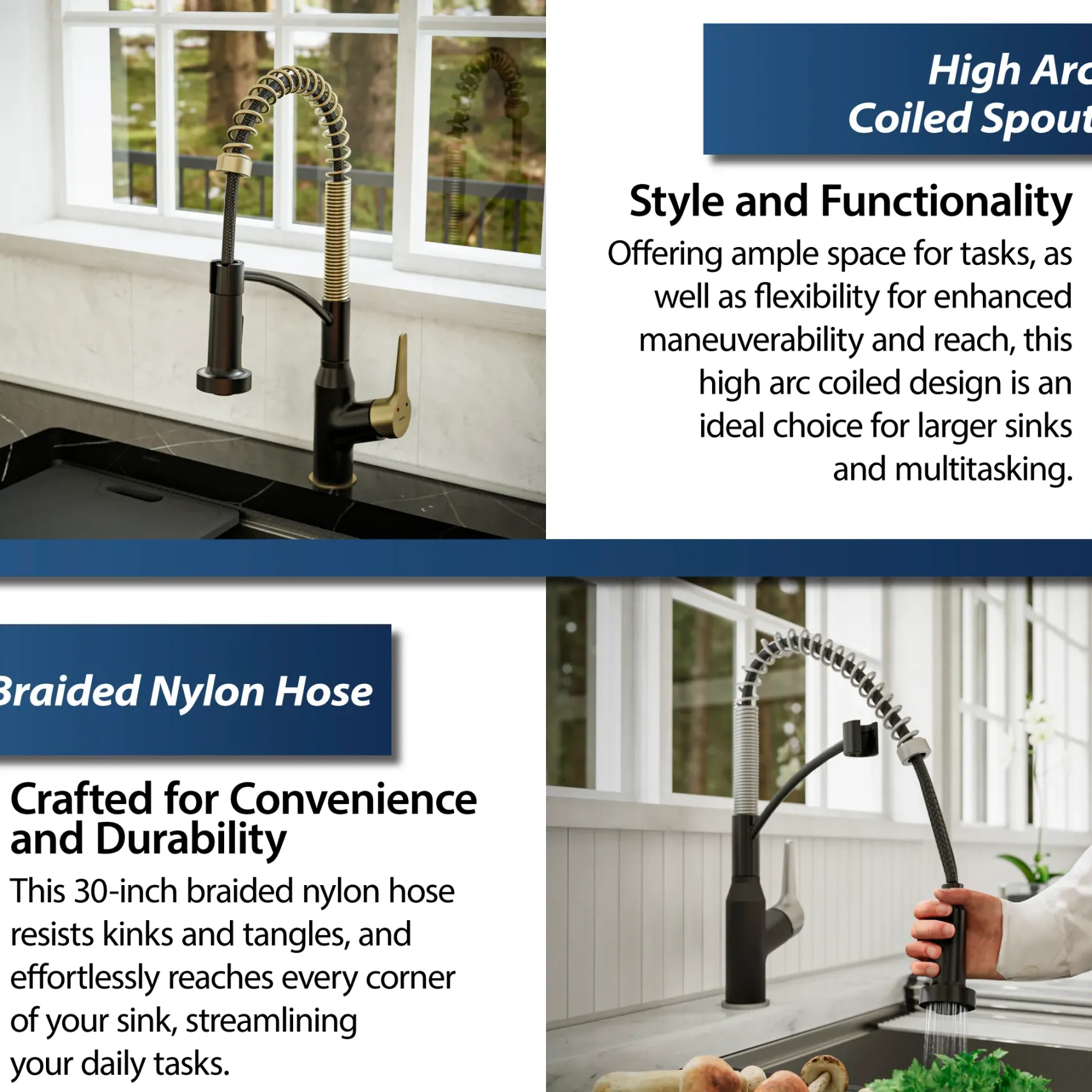 Karran Scottsdale 1.8 GPM Single Lever Handle Lead-free Brass ADA Kitchen Faucet, Pull-Down, Matte Black & Brushed Gold, KKF210MBBG