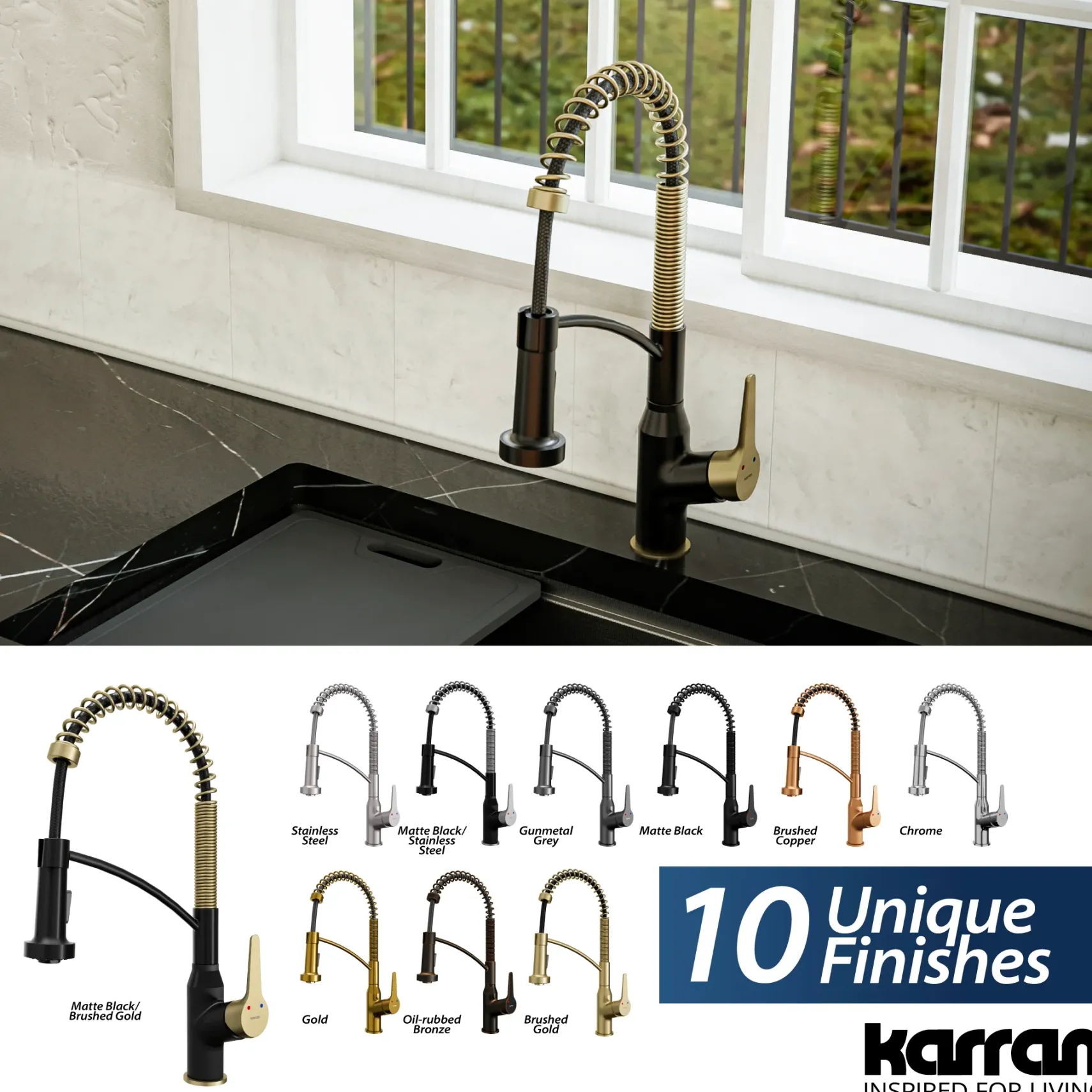 Karran Scottsdale 1.8 GPM Single Lever Handle Lead-free Brass ADA Kitchen Faucet, Pull-Down, Matte Black & Brushed Gold, KKF210MBBG
