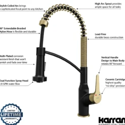 Karran Scottsdale 1.8 GPM Single Lever Handle Lead-free Brass ADA Kitchen Faucet, Pull-Down, Matte Black & Brushed Gold, KKF210MBBG