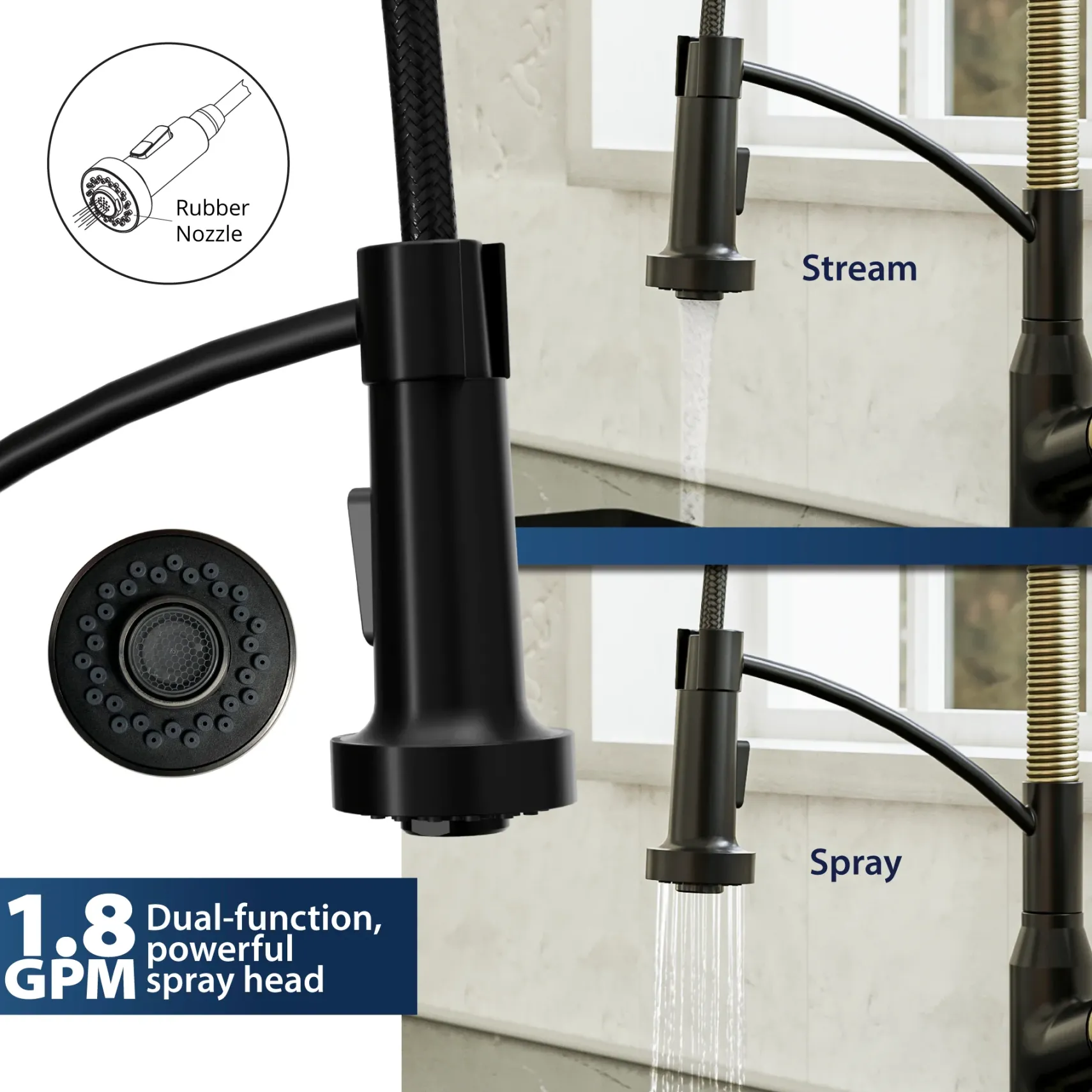 Karran Scottsdale 1.8 GPM Single Lever Handle Lead-free Brass ADA Kitchen Faucet, Pull-Down, Matte Black & Brushed Gold, KKF210MBBG