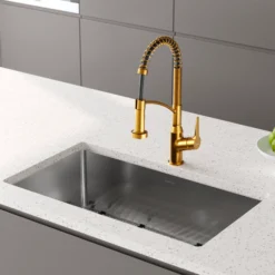 Karran Scottsdale 1.8 GPM Single Lever Handle Lead-free Brass ADA Kitchen Faucet, Pull-Down Kitchen, Gold, KKF210G