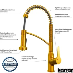 Karran Scottsdale 1.8 GPM Single Lever Handle Lead-free Brass ADA Kitchen Faucet, Pull-Down Kitchen, Gold, KKF210G