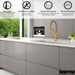 Karran Scottsdale 1.8 GPM Single Lever Handle Lead-free Brass ADA Kitchen Faucet, Pull-Down Kitchen, Gold, KKF210G