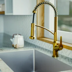 Karran Scottsdale 1.8 GPM Single Lever Handle Lead-free Brass ADA Kitchen Faucet, Pull-Down Kitchen, Gold, KKF210G