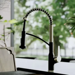 Karran Scottsdale 1.8 GPM Single Lever Handle Lead-free Brass ADA Kitchen Faucet, Pull-Down, Matte Black & Spot-Free Champagne Bronze, KKF210MBSFCB